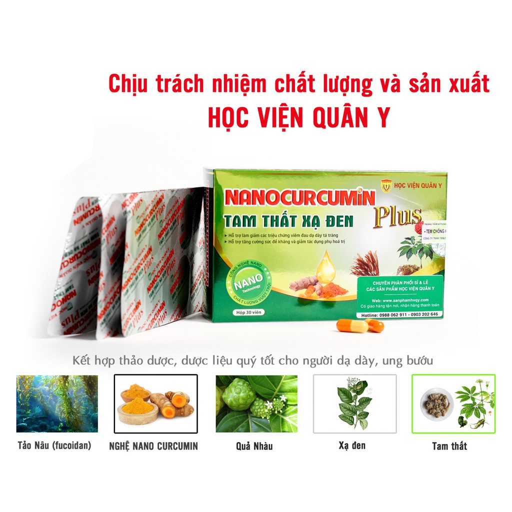 Nano Curcumin Tam Thất Xạ Đen Plus - Học Viện Quân Y (Hộp 30 viên)