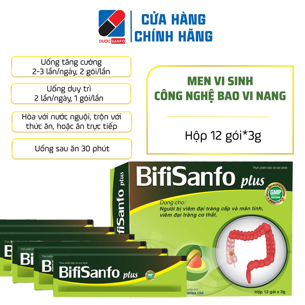 Men vi sinh Bifisanfo Plus hỗ trợ điều trị viêm đại tràng, hội chứng ruột kích thích hiêu quả hộp 30 gói