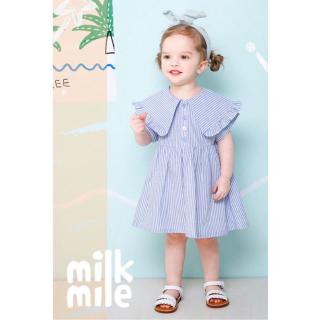 Váy kẻ sọc xanh Milkmile cổ bèo