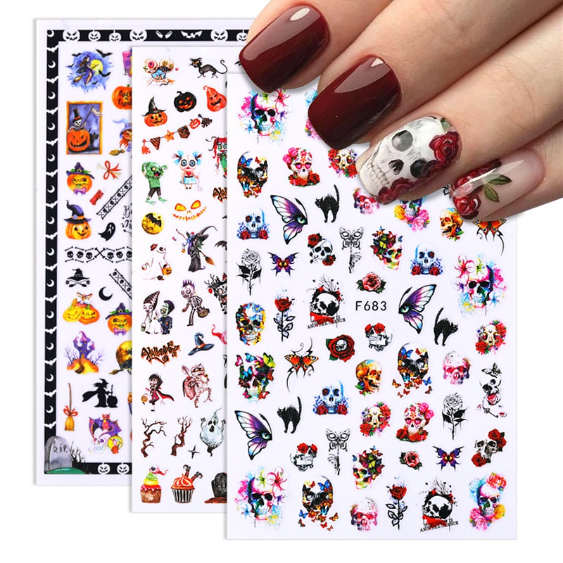 1 Miếng Dán Móng Tay 3D Chủ Đề Halloween Độc Đáo