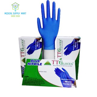 [BLUE] Găng Tay Y Tế TTGLOVE Nitrile Không Bột Trọng Lượng 3.5g Màu Xanh (Blue) - Đủ Size S M L 100 Chiếc / Hộp