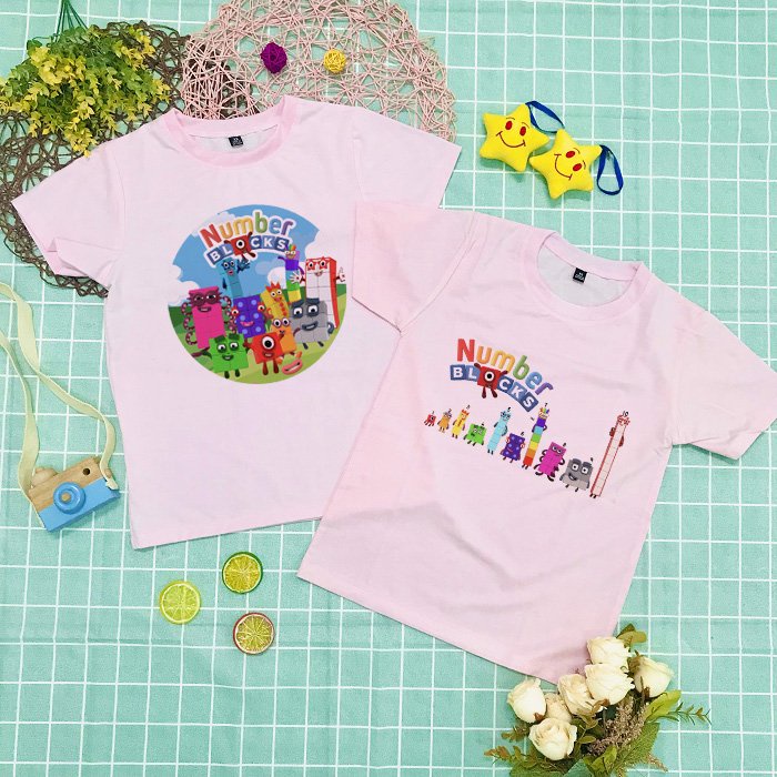 Áo thun màu hồng in hình Number Blocks cho bé vải đẹp giá rẻ