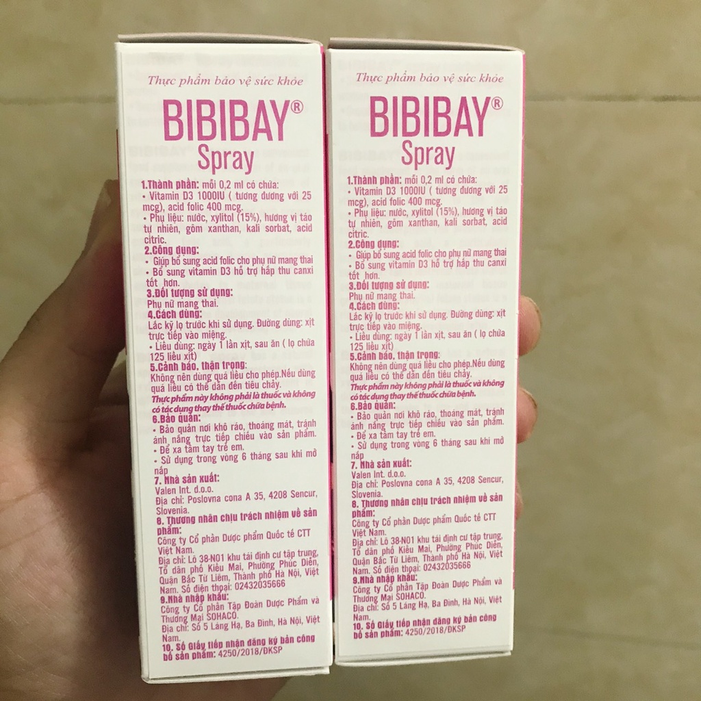 (QUÀ TẶNG) BIBIBAY Spray Bổ Sung Acid Folic và Vitamin D3 Cho Mẹ Bầu - 25ml