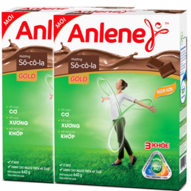 Combo 2 hộp Sữa Bột Anlene Gold Movepro Hương Chocolate (Hộp Giấy 440g)