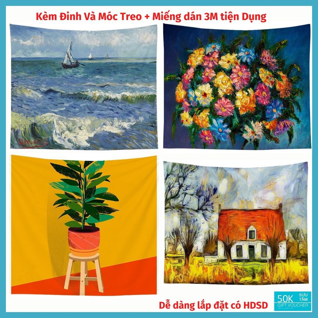 Tranh vải treo tường Decor phòng phong cách Vintage style Sơn Dầu  KÍCH THƯỚC LỚN 150x130cm Tặng Kèm Móc Treo, Dinh đóng
