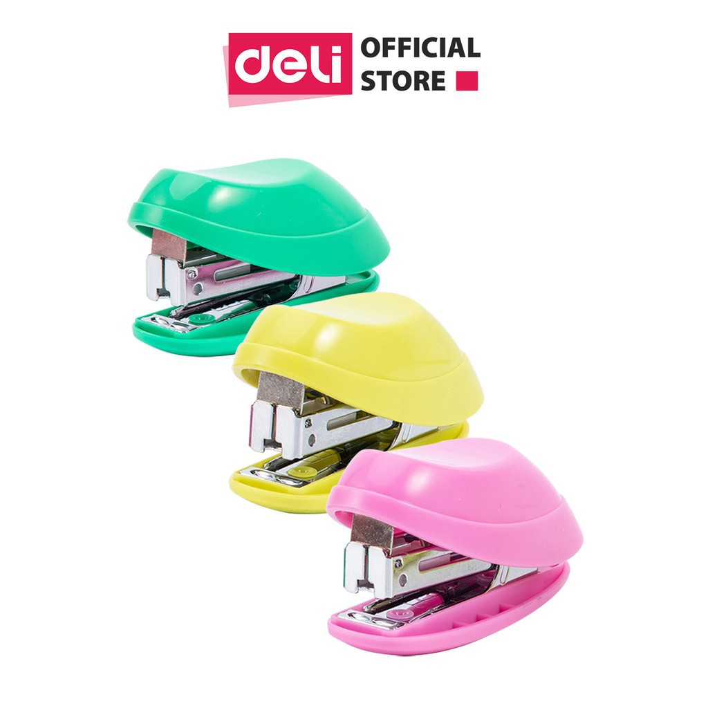 Dập ghim (#10) Deli - Xanh lá/Vàng/Hồng - 15 tờ - Giao màu ngẫu nhiên