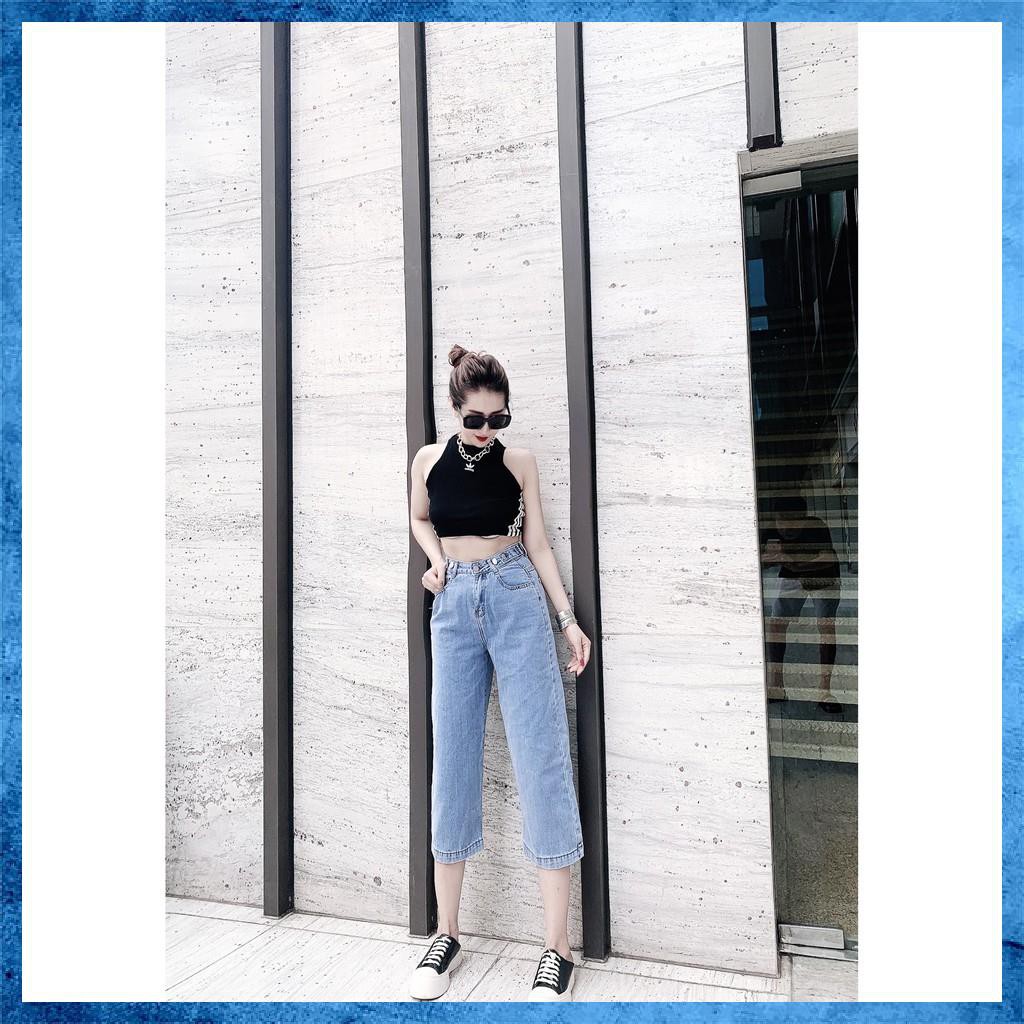 [Jeans nữ thiết kế] Quần bò lỡ trơn dáng suông, quần jeans lửng lưng cao túi chéo. Mã L3145 | BigBuy360 - bigbuy360.vn