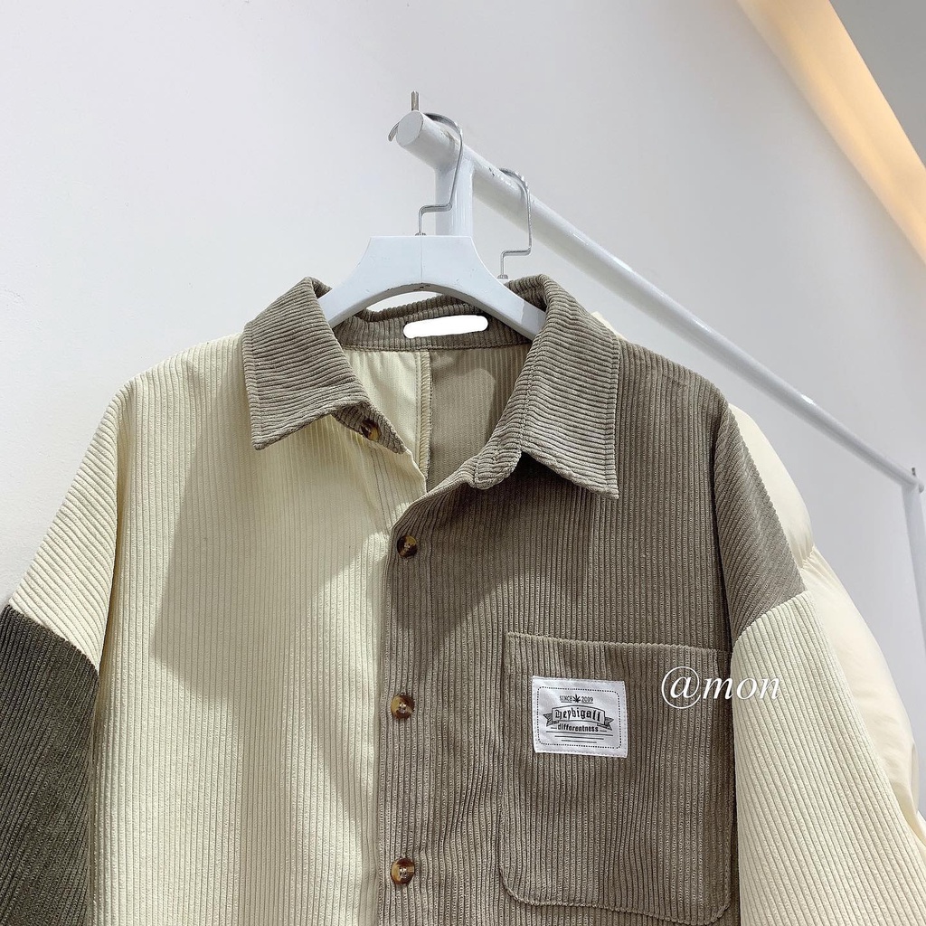 210688 Áo sơ mi nhung phối màu thời trang ulzzang, áo sơ mi nam nữ , áo sơ mi form rộng. | BigBuy360 - bigbuy360.vn