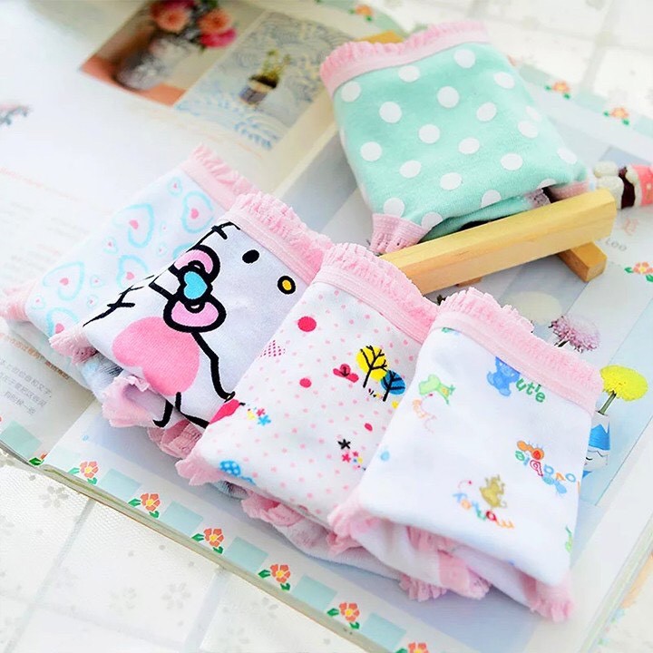 Set 5 Quần Chip Tam Giác Cotton Viền Ren Cho Bé Gái