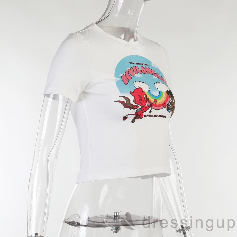 Áo Thun Tay Ngắn Cổ Tròn In Hình Thiên Thần Ác Quỷ Thời Trang Cho Nữ