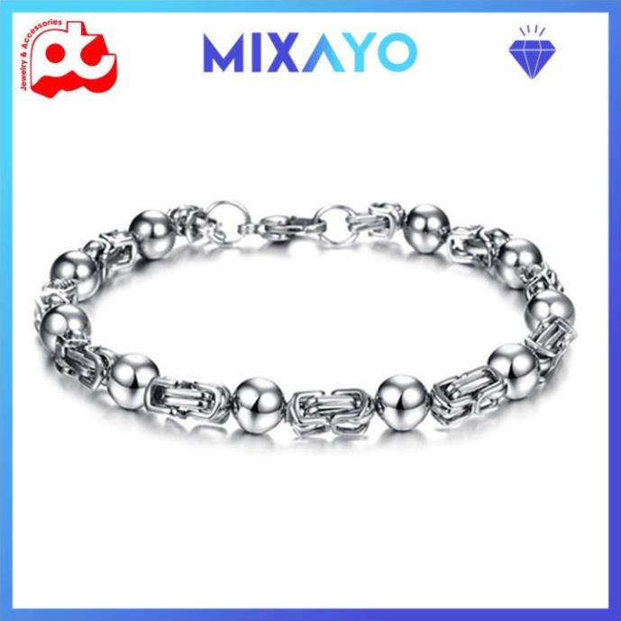 Lắc tay xoắn inox nam cao cấp đẹp sang trọng titan thép không gỉ kiểu ziczac bi cách điệu MIXAYO màu trắng PTLTNA67