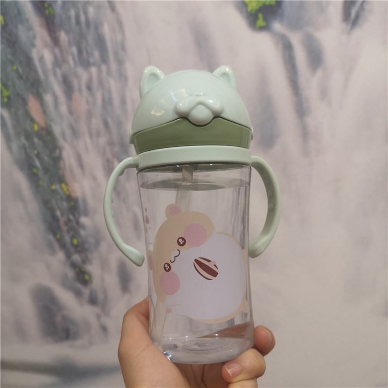 Mới Bình Uống Nước MY0198 Có Tay Cầm Và Ống Hút Họa Tiết Hoạt Hình Chống Tràn Chống Rơi Cho Bé