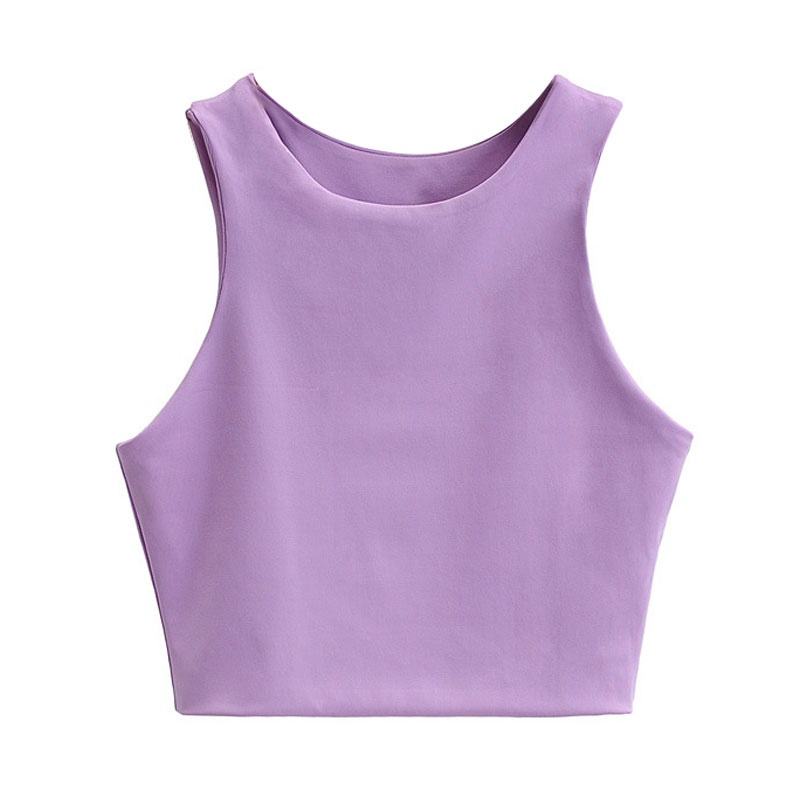 Áo Croptop Sát Nách Cổ Tròn Màu Trơn Thời Trang Mùa Hè Cho Nữ
