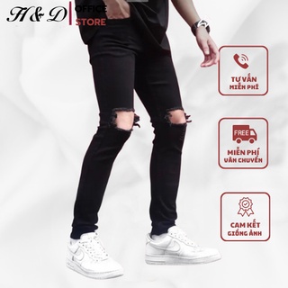 Quần jean nam rách gối vuông thời trang mã 0005