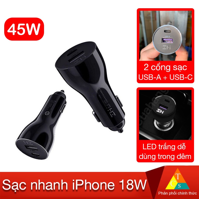 [Mã SKAMCLU9 giảm 10% đơn 100K] Sạc ô tô nhanh 45w chuẩn PD Zmi AP721 1A1C