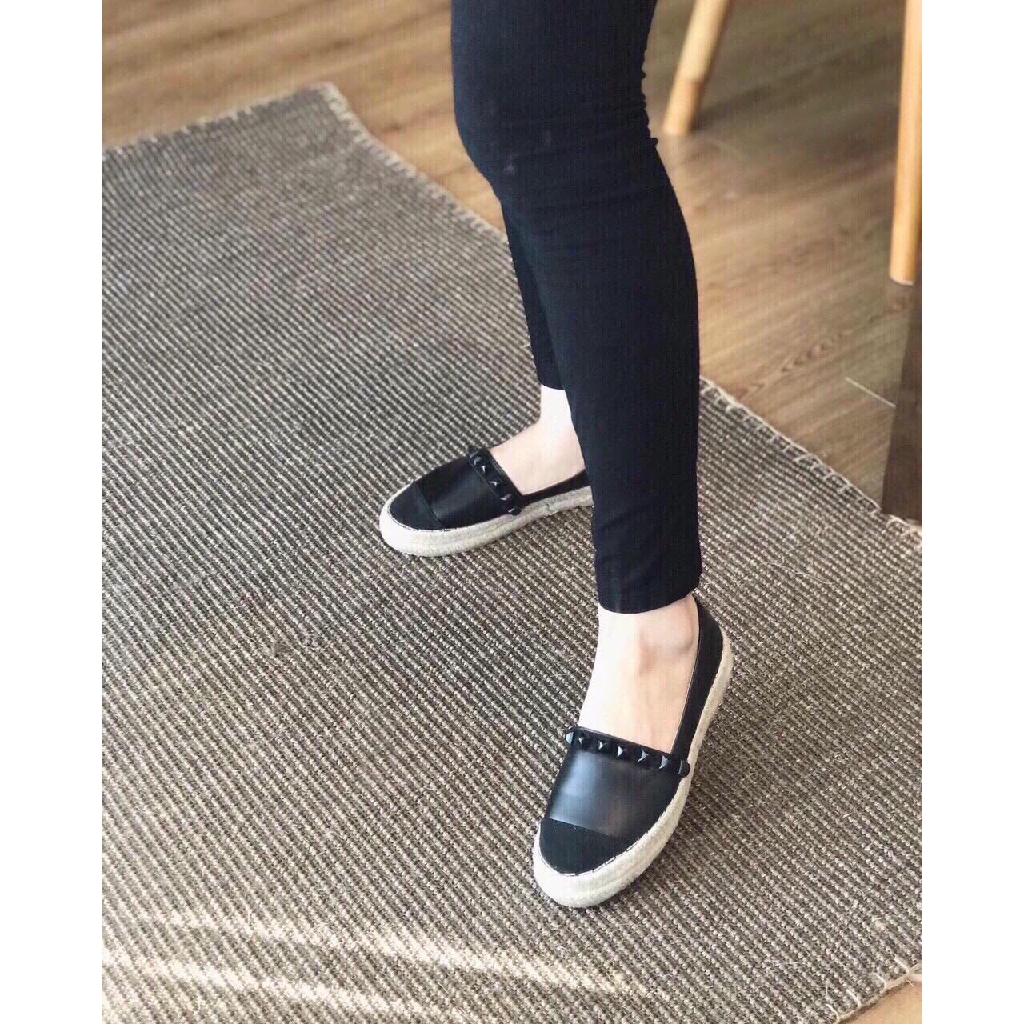 Giày lười đế cói viền đinh da mềm êm chân