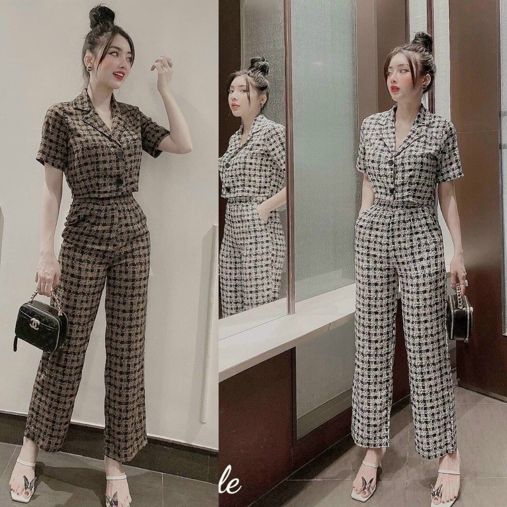 Đồ bộ thời trang kẻ caro nữ ⚡ SIÊU XINH ⚡ Sét bộ áo kèm quần dài nữ chất liệu nhẹ nhàng, mềm mịn mặc siêu mát