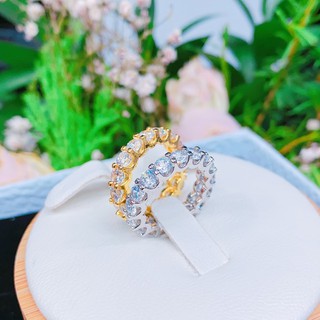 Nhẫn Nữ Đá Tròn Đính Full Nhẫn Tinh Tế Bắt Sáng Có Màu Vàng Màu Trắng - Bền Màu Không Dị Ứng