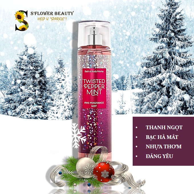 NOEL '20 🎄 Xịt Thơm Toàn Thân Bath & Body Works Body Mist - Twisted Peppermint | Winter Candy Apple | Vanilla Bean Noel