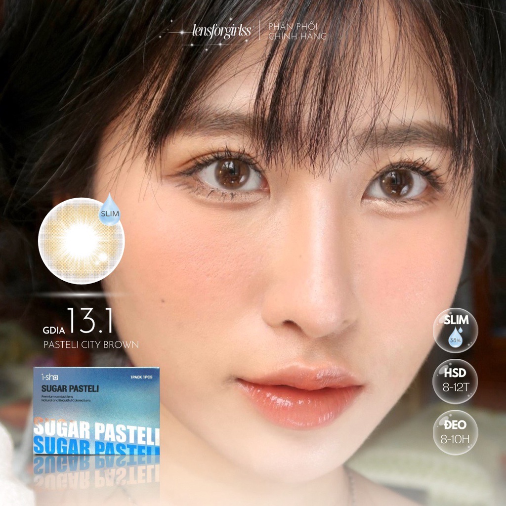 Kính áp tròng màu pastel PASTELI CITY BROWN chính hãng ISHA KOREA| Hsd 8-12 tháng | Lens cận