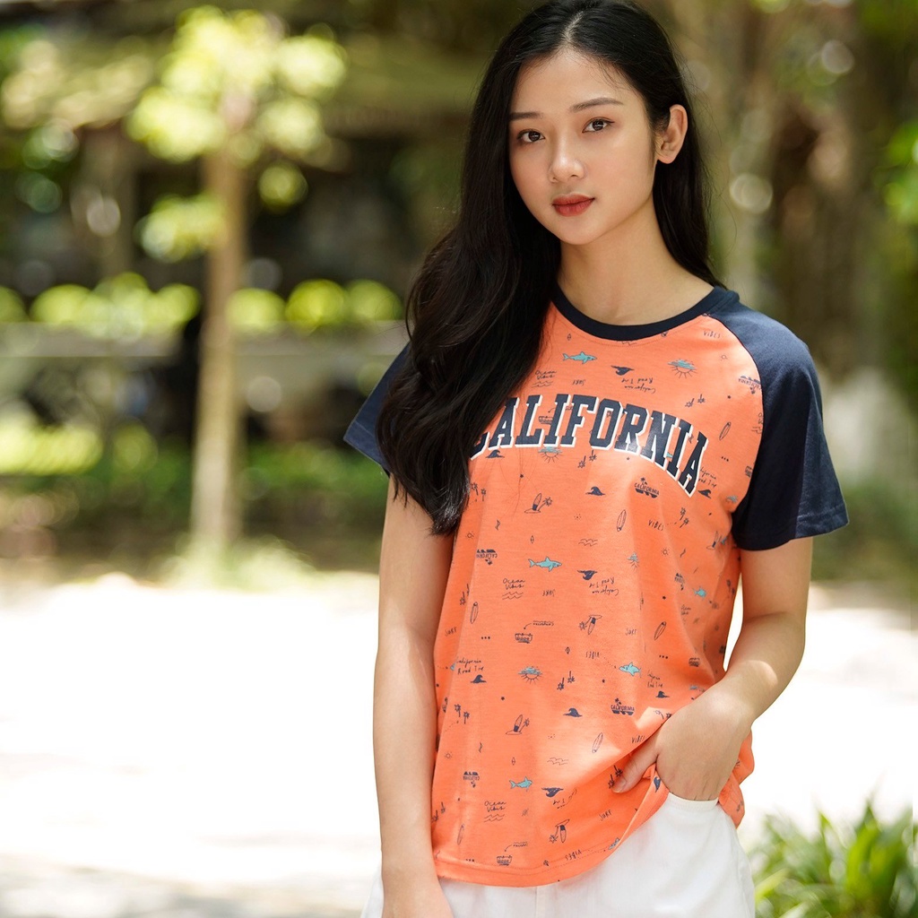 Áo phông nữ SAYME tay raglan vải thun cotton co giãn, set gia đình đi biển đi chơi đều đẹp WCTS0018