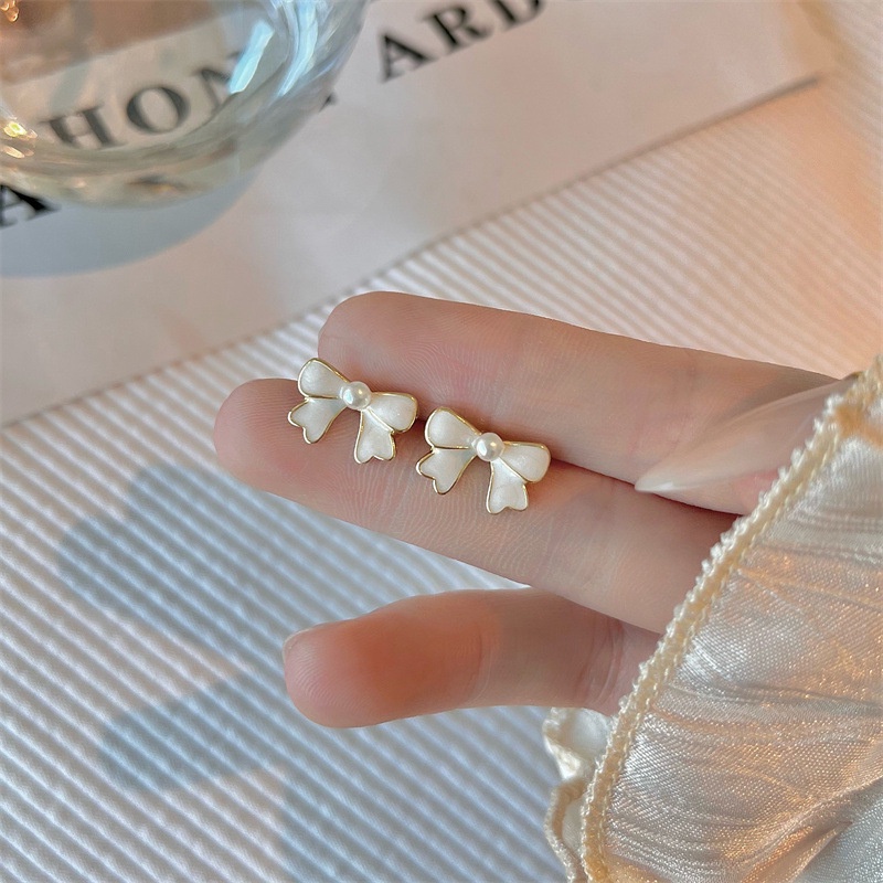 Bông Tai Mạ Bạc 925 Hình Nơ Phong Cách Mới Thanh Lịch Thời Trang F676