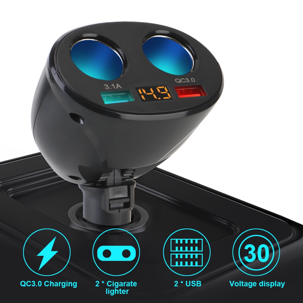 Tẩu Sạc 2 Cổng USB QC3.0 Có Màn Hình LED Hiển Thị Điện Áp Cho Tất Cả Điện Thoại Và Máy Tính Bảng Ipad Trên Ô Tô