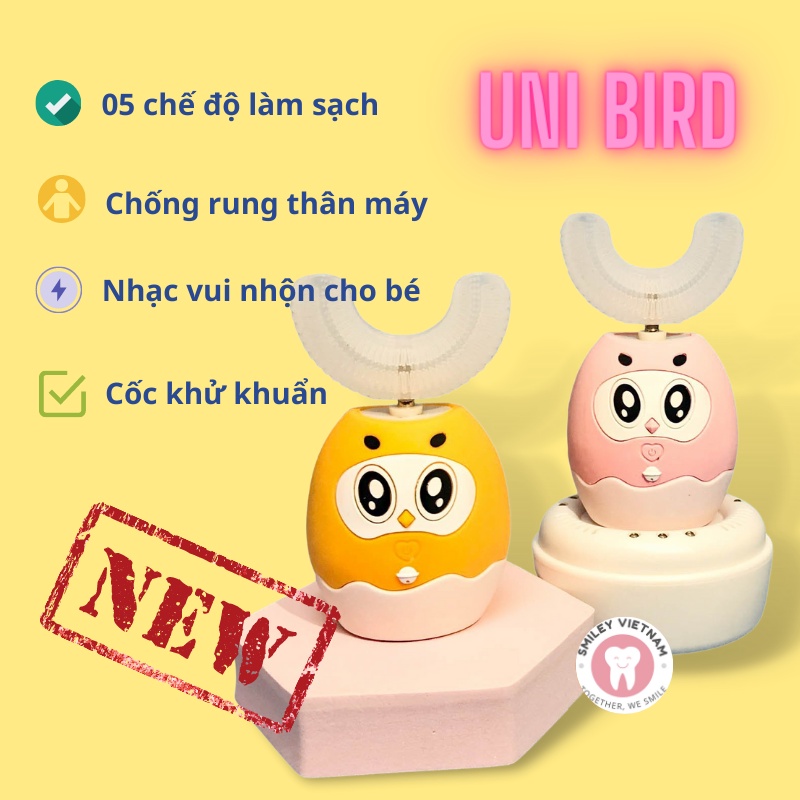 Bàn chải điện cho bé UNIBIRD đầu chữ U, Bàn chải điện trẻ em cho bé từ 2-9 tuổi - Giúp bé vệ sinh răng miệng hiệu quả