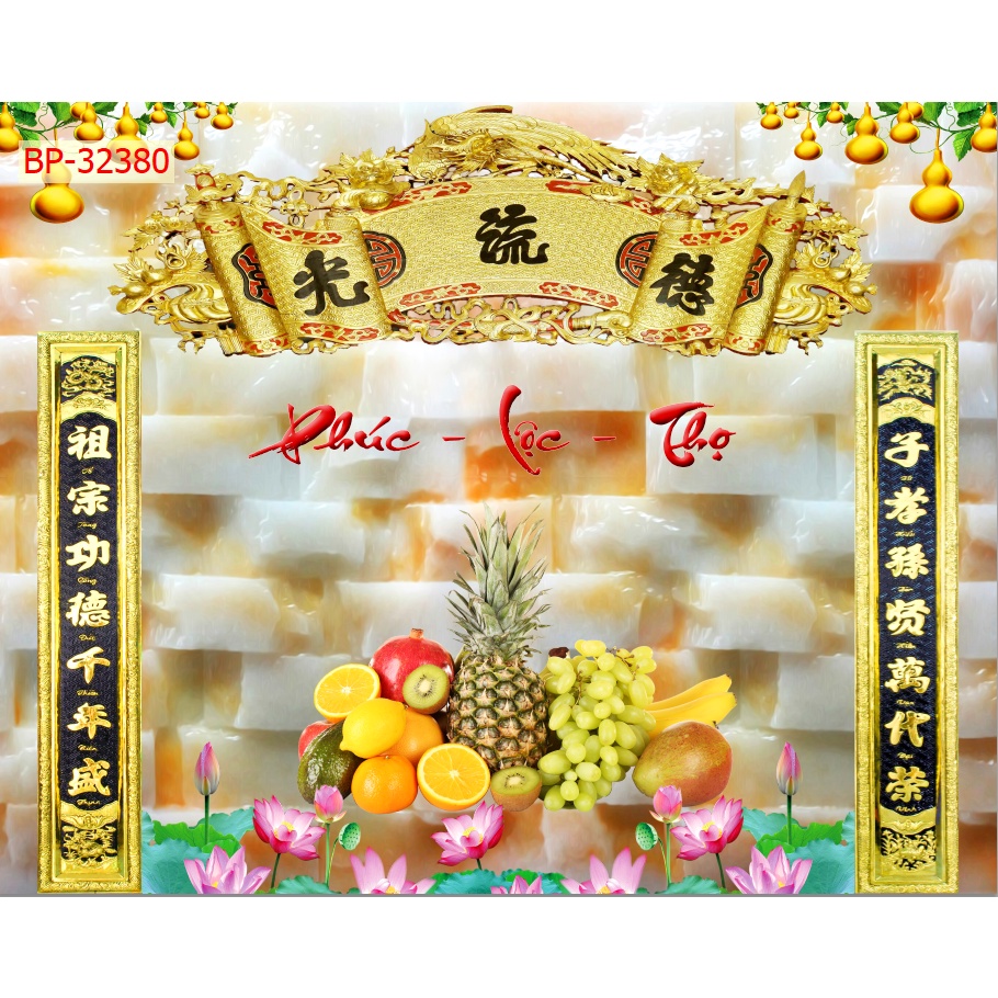 Tranh 3D dán tường Bàn thờ Gia Tiên Tặng Keo Đầy Đủ Đi Kèm