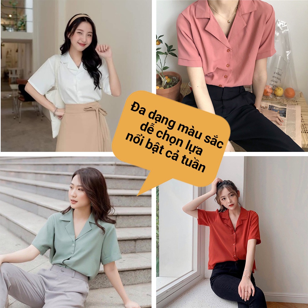 Áo sơ mi nữ tay ngắn FM Style chất Cotton cao cấp, sơ mi form rộng công sở, hiện đại - quý phái 220214006