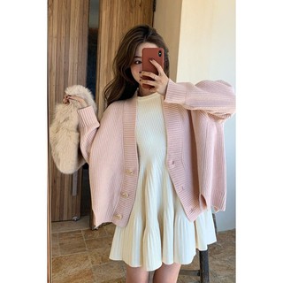 Đầm len xòe tay dài - Áo khoác len cardigan form rộng thu đông 2020
