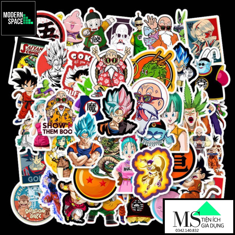 Sticker PVC Songoku Dragonball ST-053 - Cả bộ 50 Hình dán Chống nước Decal Hình dán Xe Mũ bảo hiểm