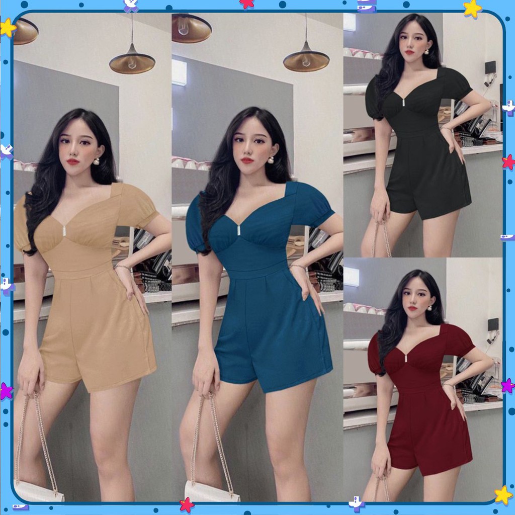 Jumpsuit Nữ 💝FREESHIP💝 Jum Ngắn cổ tim đính hột tay ngắn xinh xắn J1110 | WebRaoVat - webraovat.net.vn