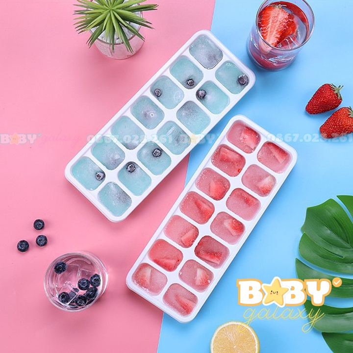 Khay Đá Silicon Có Nắp Đậy 14 Viên, Khay Đựng Đá Tủ Lạnh, Làm Đá Thạch Kem Bảo Quản Chống Mùi Tuyệt Đối Babygalaxy