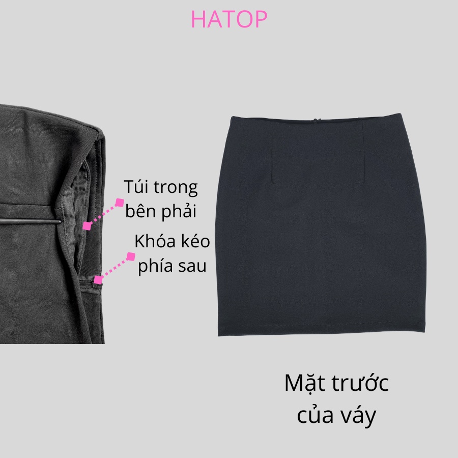 Chân váy công sở ôm HATOP dáng ngắn vải thun co giãn 4 chiều loại 1 màu đen có 1 túi bên trong CVOD015