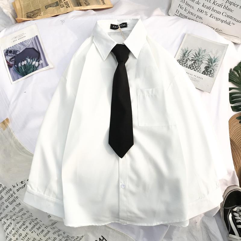 Áo sơ mi trắng tay dài dáng rộng phong cách Retro hàn quốc dành cho nữ