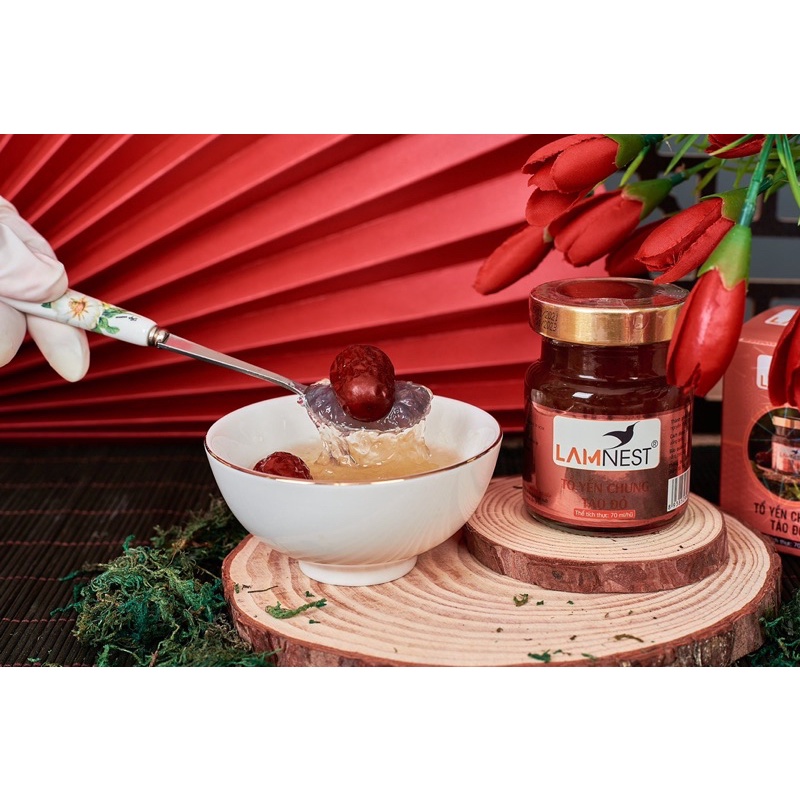 [10hộp tặng 2] yến tươi chưng sẵn táo đỏ 30% - LAMNEST 70ml