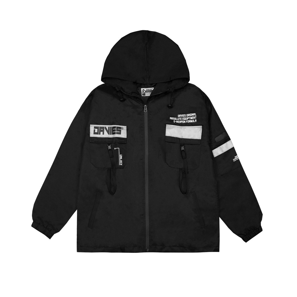 Áo khoác dù nam nữ có nón, màu đen local brand davies DPH4X jacket| D30-AK8