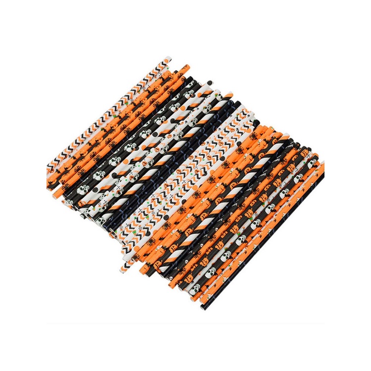 25 Ống hút giấy HOUSEEKER dùng một lần họa tiết Halloween độc đáo