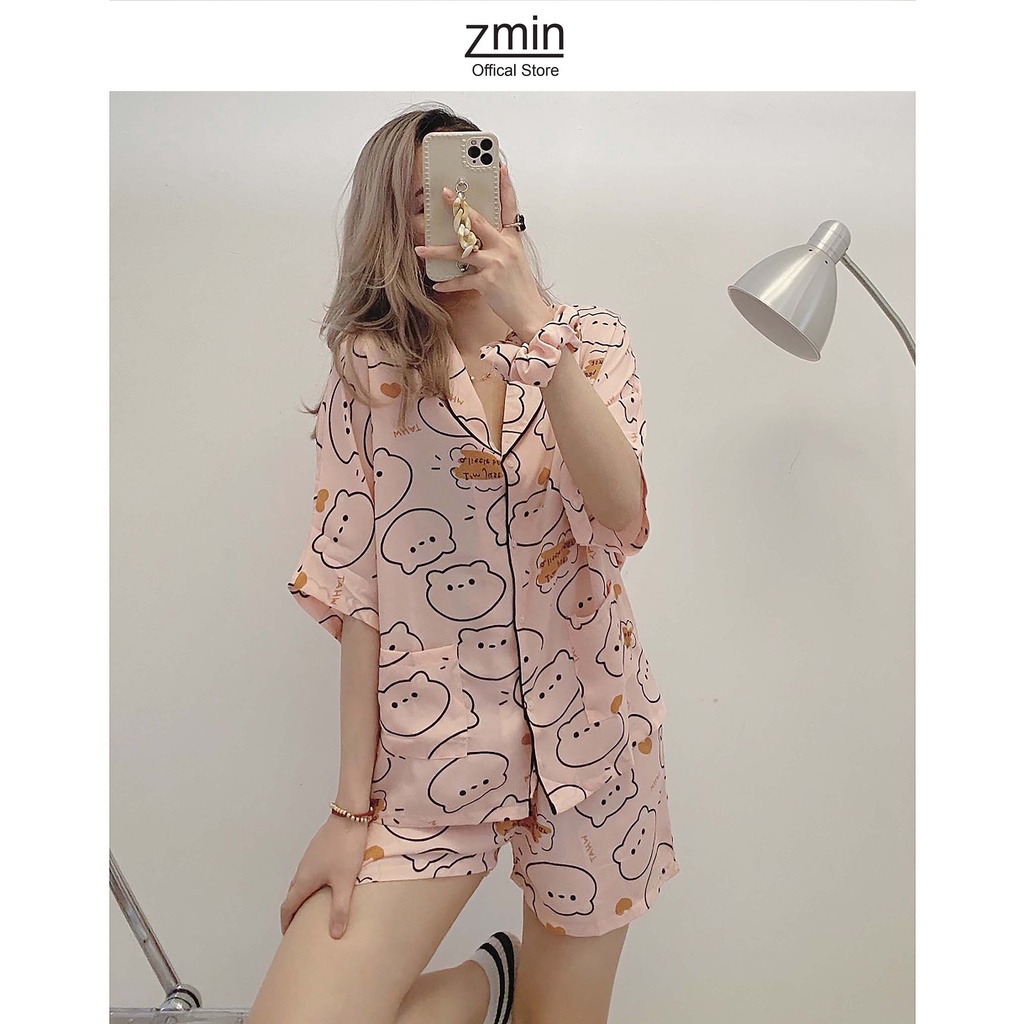 Sét pijama  đồ ngủ mặc ở nhà nữ hình bò sữa Zmin, chất liệu vải lụa cao cấp - A007 | BigBuy360 - bigbuy360.vn