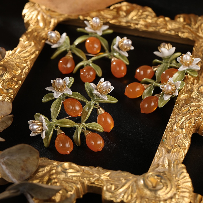 Ghim Cài Áo Hình Cây Lá Đính Ngọc Trai Nhân Tạo Màu Cam Phong Cách Mori Cổ Điển Sang Trọng Thời Trang Cho Nữ