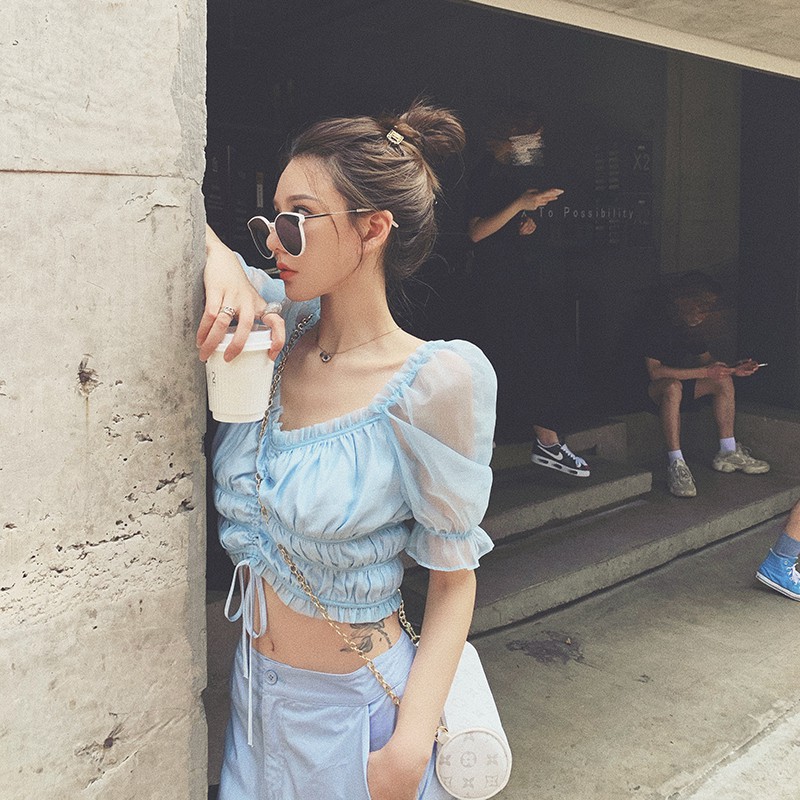 Áo Kiểu Tay Ngắn Cổ Thuyền Phối Dây Thắt Xinh Xắn Cho Nữ | BigBuy360 - bigbuy360.vn