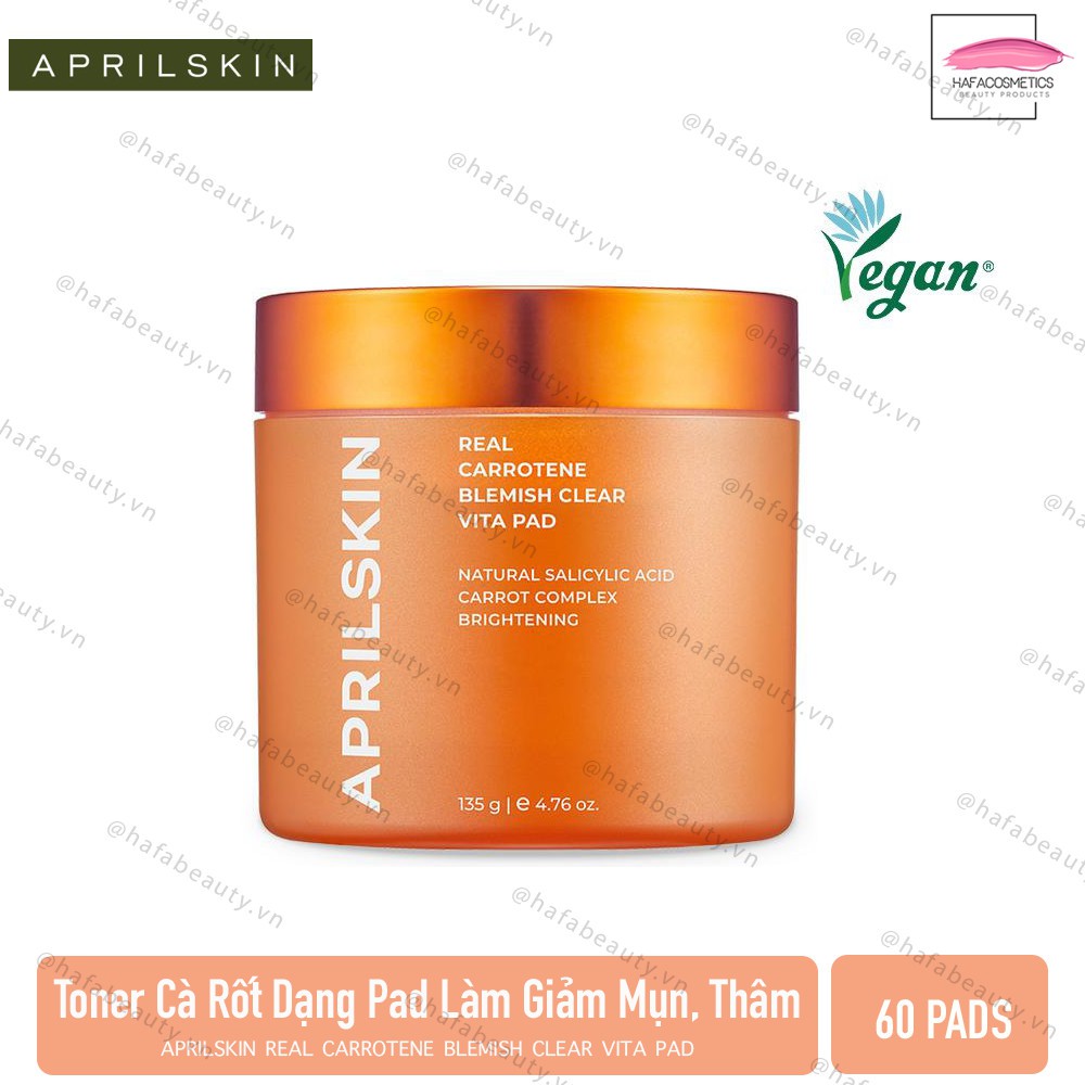 Toner Pad Giảm Mụn Aprilskin Real Carrotene Vitamin Pad 135g (60 miếng) _ Nước Hoa Hồng Dạng Miếng