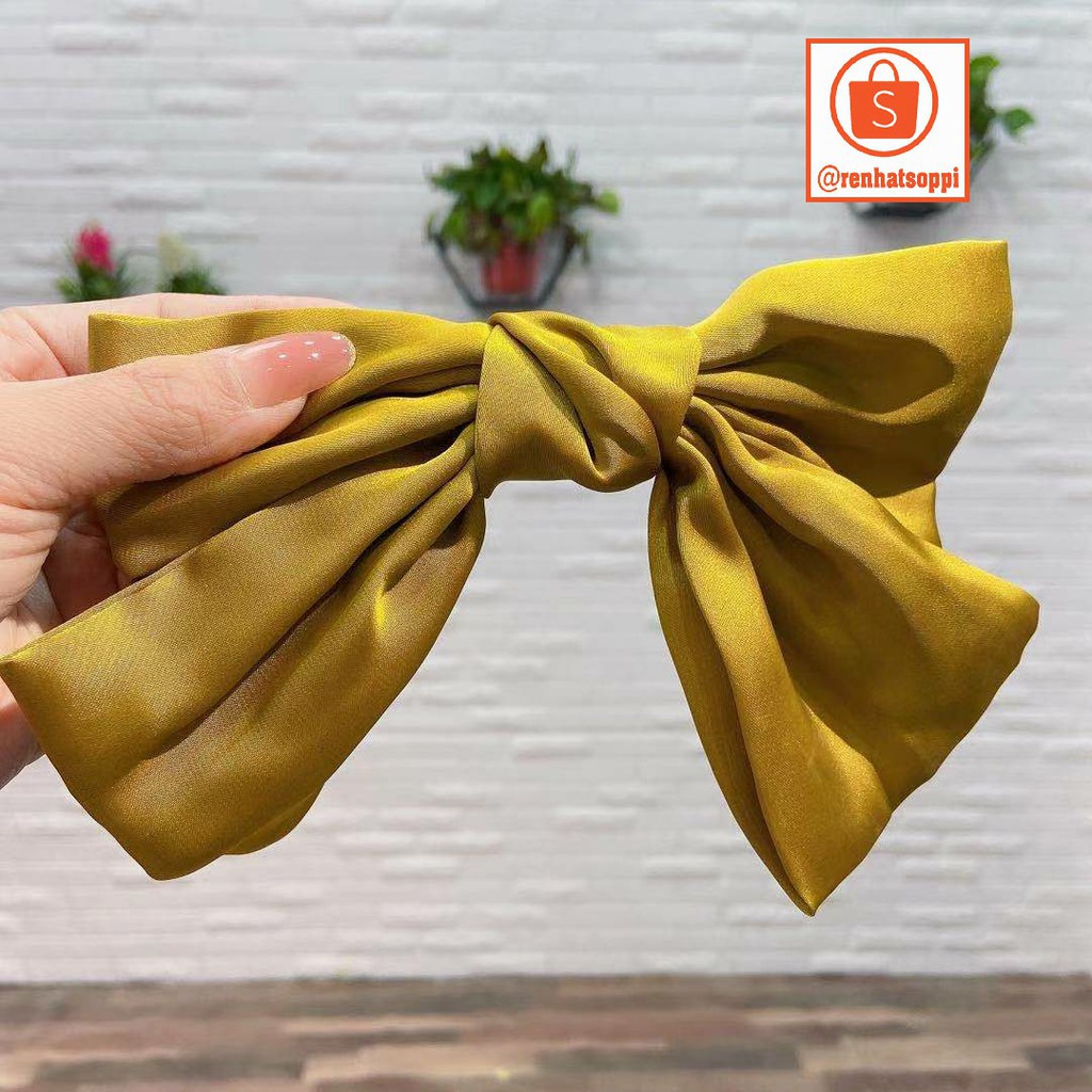 Kẹp tóc phối nơ bản tiểu thư cỡ lớn, kẹp tóc nơ kiểu Hàn Quốc cực điệu