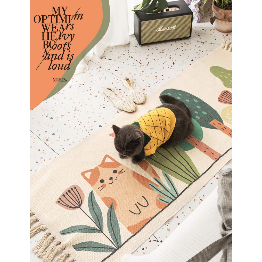 Thảm lót trải sàn, vải  lanh  thảm sofa,phòng khách, hoạ tiết thổ cẩm, thảm đầu giường