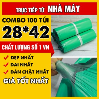 [BÁN CHẠY NHẤT] 100 Túi Niêm Phong Đóng Hàng Xanh Siêu dai, chống thấm nước Size 28x42