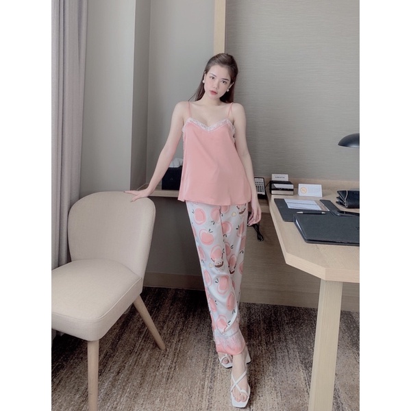 Bộ Đồ Pijama - Bộ Lụa Satin Hai Dây Ren Quần Dài[Hàng Đẹp, Lụa Mát Mịn] Không Nhăn, Không Bai Giãn, Không Phải màu | BigBuy360 - bigbuy360.vn