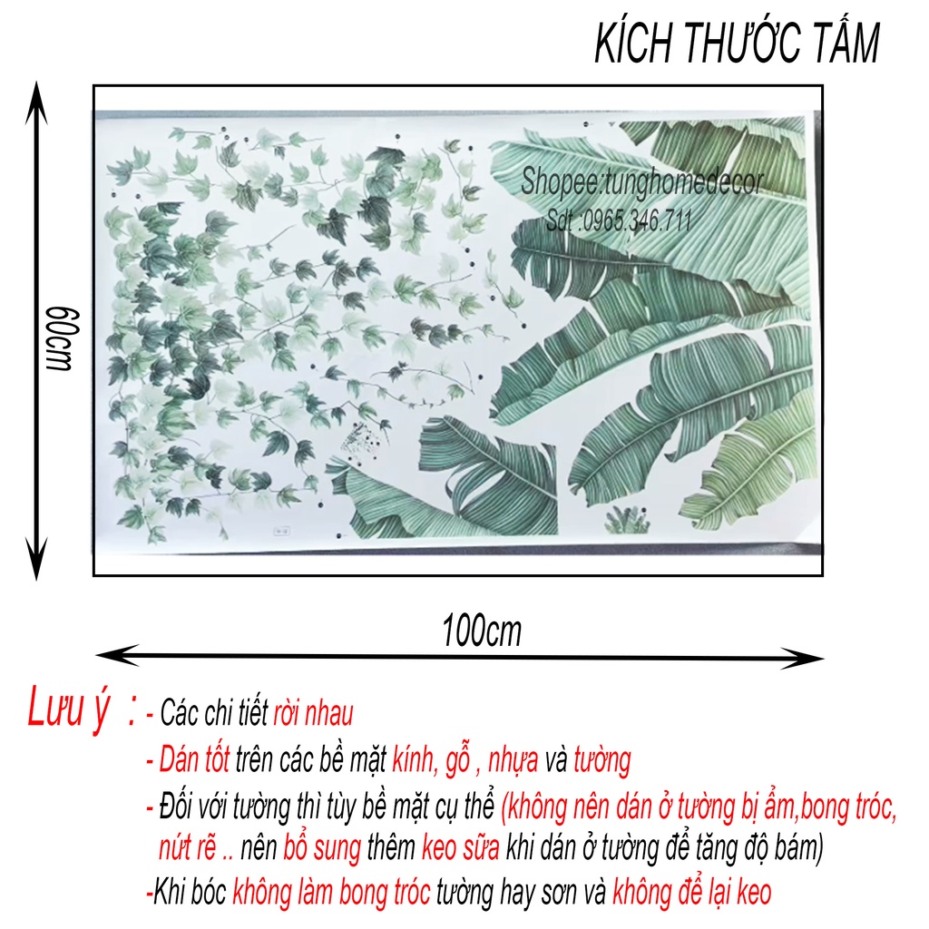 Decal dán tường hàn quốc trang trí phòng ngủ TUNG DECOR Hình Lá Cây Xanh nhiều mẫu KT 60x90cm | BigBuy360 - bigbuy360.vn