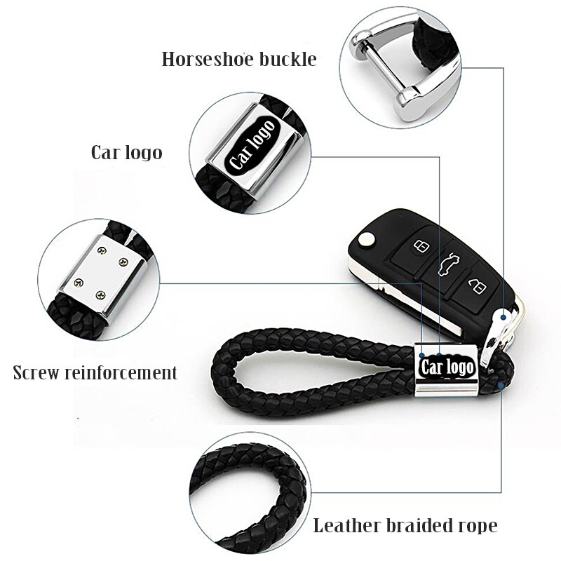 Móc khóa dây da bện cho xe ô tô Toyota Honda Mitsubishi Siuki Ford Chevrolet Kia Mini Lexus