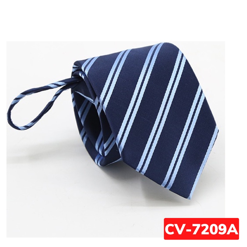 Ca vát Nam 7cm thắt sẵn khóa kéo màu xanh kẻ chéo, Calavat công sở, cavat dự tiệc, cravat thời trang